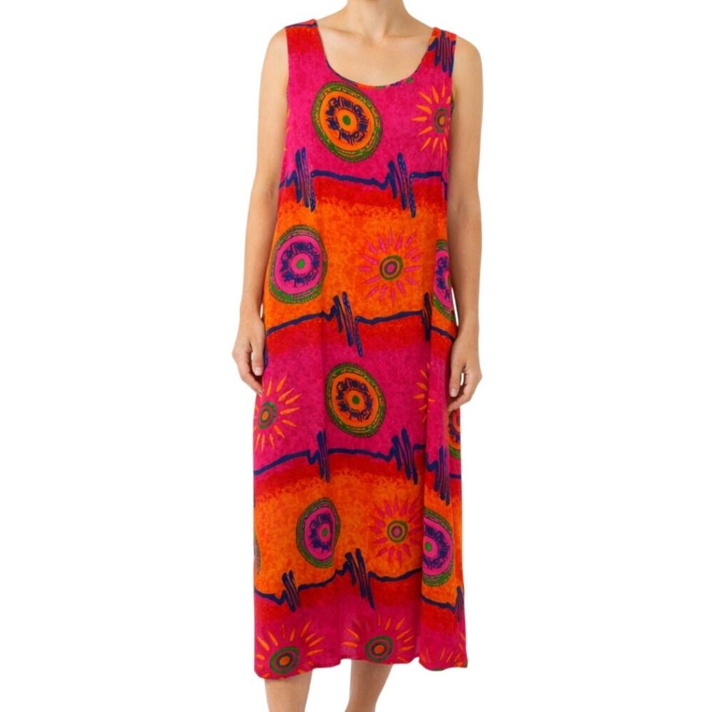 1990s Vintage Phases Bright Colorful Boho Mumu Dress Extra Large Bohemian